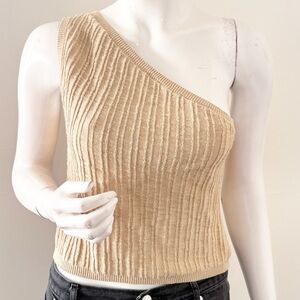 Free People FP Beach One-Shoulder Knit Top in Tan